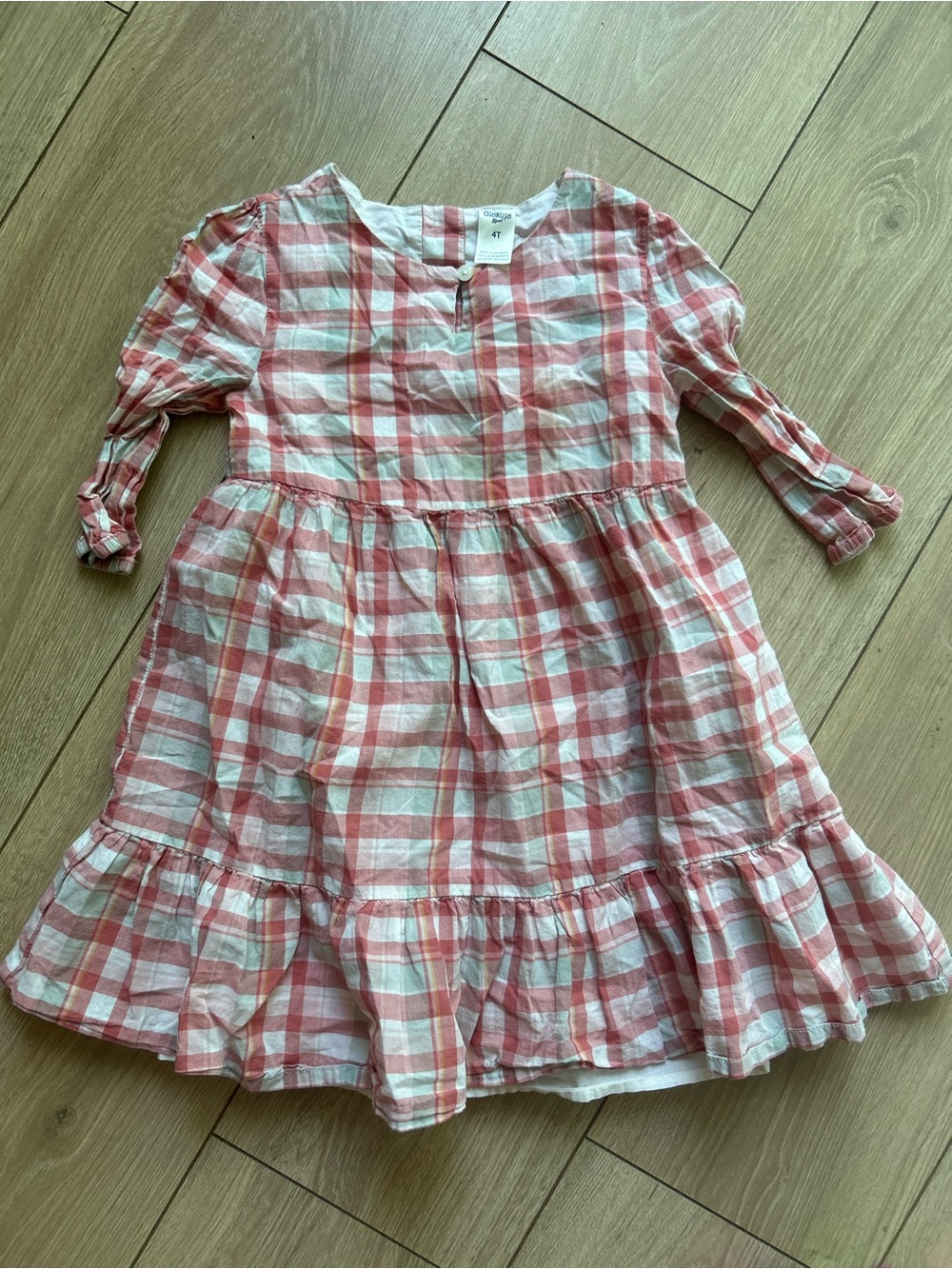Girls Pink Plaid Ruffle Hem Dress